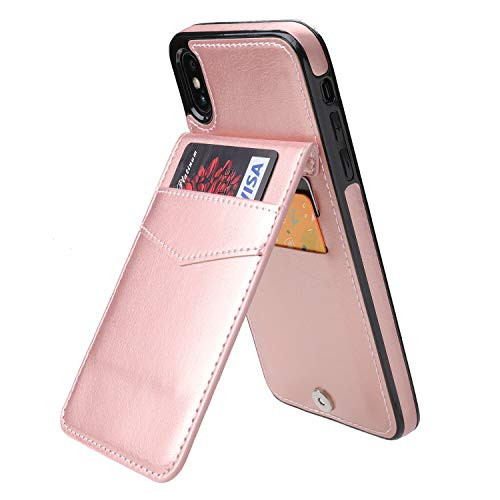 iPhone Xs Max Case Wallet with Credit Card Holder, KIHUWEY Premium Leather Magnetic Clasp Kickstand Heavy Duty Protective Cover for iPhone Xs Mas 6.5 Inch(Rose Gold)