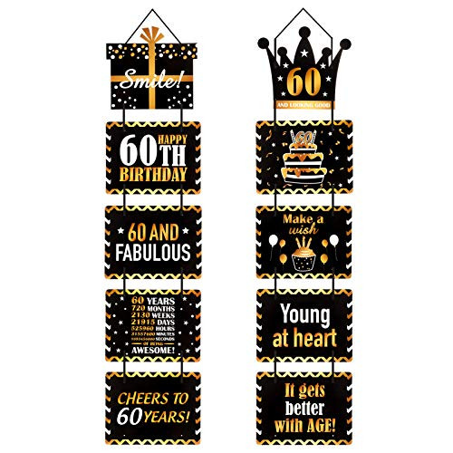 Opopark Happy Birthday Sign Crown Birthday Party Banner Decoration Door Porch Sign Hanging Vertical Paper Door Banners Birthday Party Wall Decoration 60th