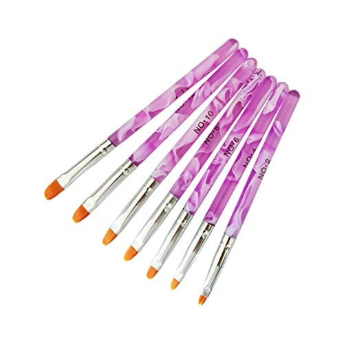 Optokeko 7Pcs UV Gel Nail Brush Pen UV Gel Acrylic Nail Brush Poly Extension Gel Brush Nail Art Tips Builder Brush Nail Painting Brush Pen Set Purple