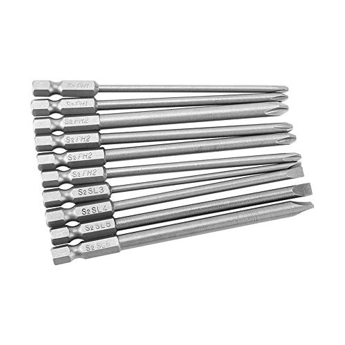 Screwdriver Bit Set Magnetic 10pcs S2 Steel Cross Head PH1 PH2 Slot Screwdriver Bits Set 14inch Hex Shank SL6 SL5 SL4 SL3 100mm