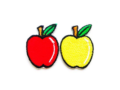 TH Set of 2 Tiny_ Mini Red Yellow Apple Cute Fruit Cute Cartoon Sew Iron on Embroidered Applique Badge Sign Patch Clothing Costume