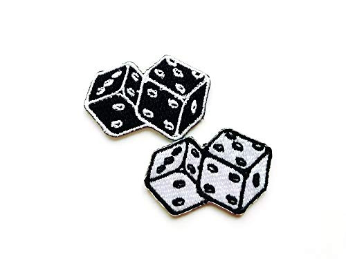 TH Set of 2 Tiny_ Mini Dice Black White Cute Cartoon Logo Sew Iron on Embroidered Applique Badge Sign Patch Clothing Costume