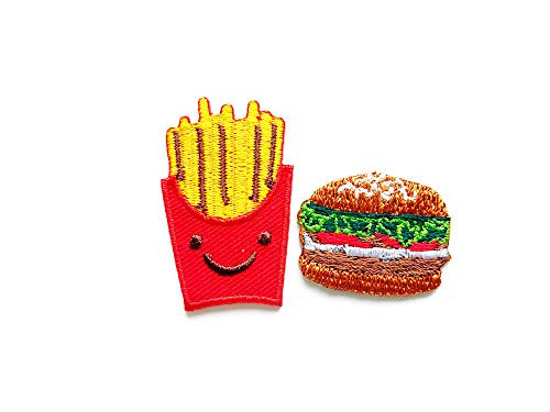TH Set of 2 Tiny_ Mini French Fries Hamburger Fast Food Cute Cartoon Sew Iron on Embroidered Applique Badge Sign Patch Clothing Costume