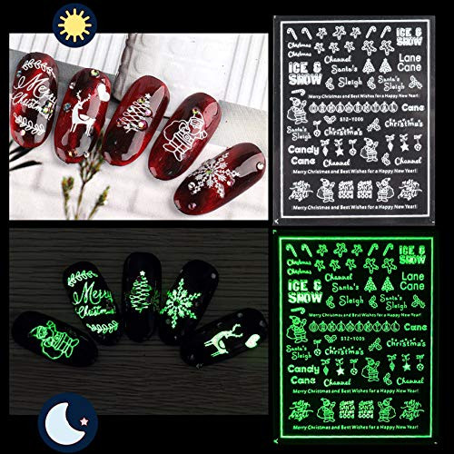 9 Sheets Christmas Luminous Nail Stickers 3D White Nail Art Stickers Christmas Tree Snowflakes Elk Santa Claus Self-Adhesive DIY Nail Art Decoration Set for Women Girls Kids 9 Sheets Christmas Luminous Nail Stickers 3D White Nail Art Stickers Christmas Tree Snowflakes Elk Santa Claus Self-Adhesive DIY Nail Art Decoration Set for Women Girls Kids
