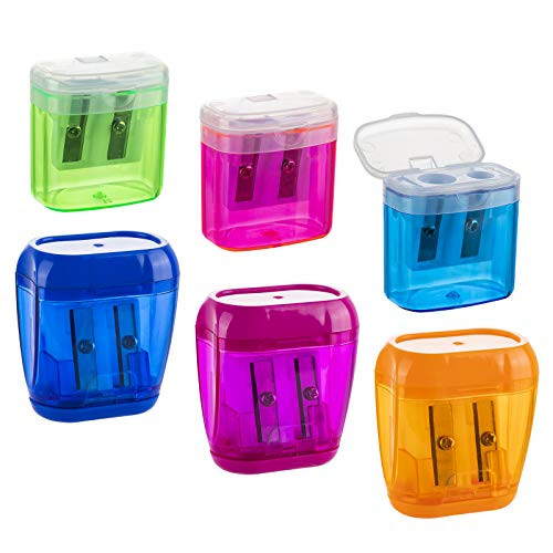 Pencil Sharpener 6 Pack Manual Double Hole Pencil Sharpener 2 Holes Hand Held Pencil Sharpener for School 6PCS