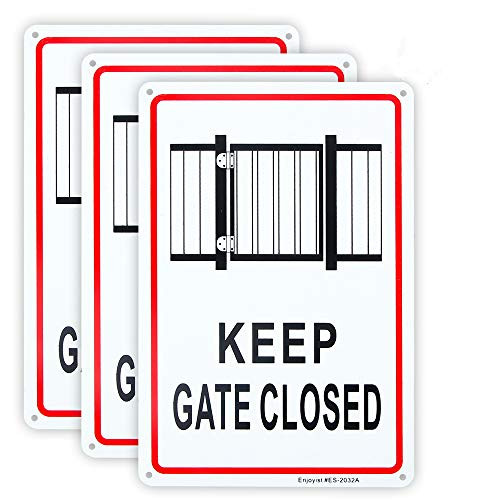 Enjoyist 3 Pack Keep Gate Closed Sign 10x 7 _04 Aluminum Sign Rust Free Aluminum-UV Protected and Weatherproof