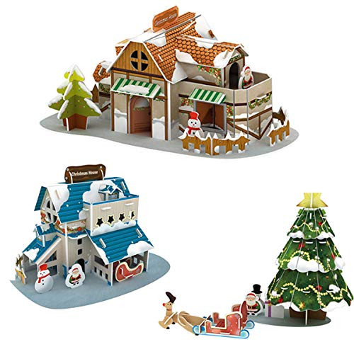 HagieNu 3 Packs Christmas Tree Christmas House Paper Model DIY 3D Three- Dimensional Puzzle Handmade Assembled Puzzle Interesting Learning Educational Gift for Family