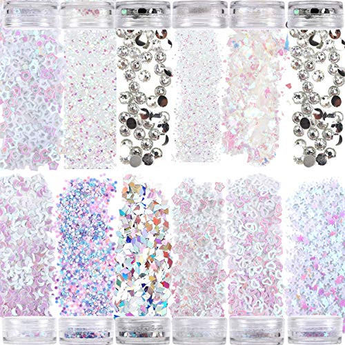 12 Pots Holographic Nail Glitter Nail Art Sequins Glitter Kits Nail Sequins Powder Shining Flakes Laser Acrylic Manicure Paillettes Face Body Glitters for Nails Art Decoration Manicure Silver 12 Pots Holographic Nail Glitter Nail Art Sequins Glitter Kits Nail Sequins Powder Shining Flakes Laser Acrylic Manicure Paillettes Face Body Glitters for Nails Art Decoration Manicure Silver