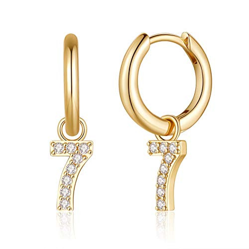 Number Earrings for Women Girls S925 Sterling Silver Post Small Hypoallergenic Dangle Hoop Earrings Number 7 Earrings Cubic Zirconia Number Earrings Gifts Jewelry for Women Girls7