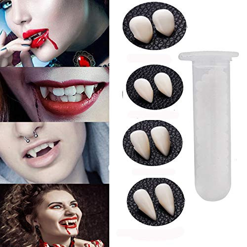 UKKUER Vampire Teeth with Adhesive Glue Halloween Decorations Vampire Fangs Sharp Teeth Vampire False Teeth Kit Halloween Party Horror Cosplay Makeup Props 4 Size13mm 15mm 17mm 19mm