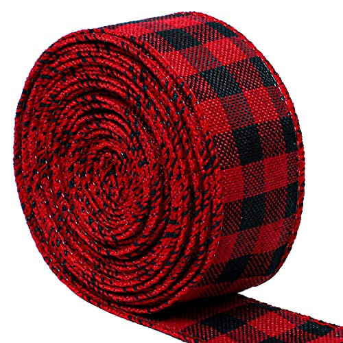 URATOT Red and Black Plaid Burlap Ribbon Christmas Wired Ribbon Wrapping Ribbon for Christmas Crafts Decoration Floral Bows Craft 3_8cm x 6m URATOT Red and Black Plaid Burlap Ribbon Christmas Wired Ribbon Wrapping Ribbon for Christmas Crafts Decoration Floral Bows Craft 3_8cm x 6m