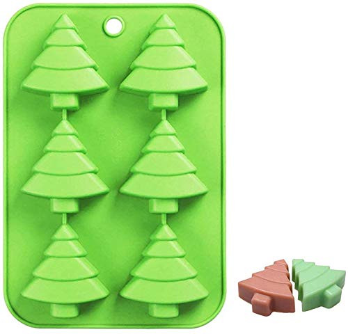 LANYY 6 Christmas Tree Silicone Cake Baking Mold Chocolate Candy Jelly Molds Handmade Soap Moulds Ice Cube Bath Bomb Candle Biscuit Molds No-Stick Baking Trays Pan