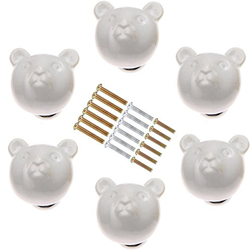 Marstree 38mm Bear Ceramic Knobs Drawer Handles Pulls for Wardrobe Cupboard Dresser Cabinet Closet Kitchen Furniture with Screws (Pack of 6, White)