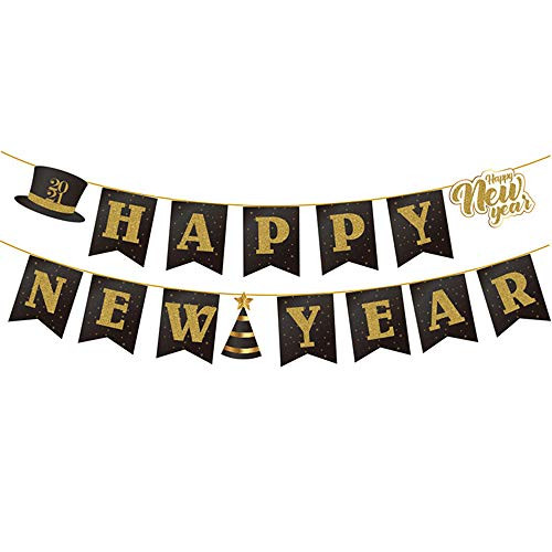 Happy New Year Banner No DIY Required Gold Glitter Happy New Year Sign  New Years Eve Party Supplies 2021  Happy New Year Party Decorations 2021 Black and Gold New Years Eve Decorations