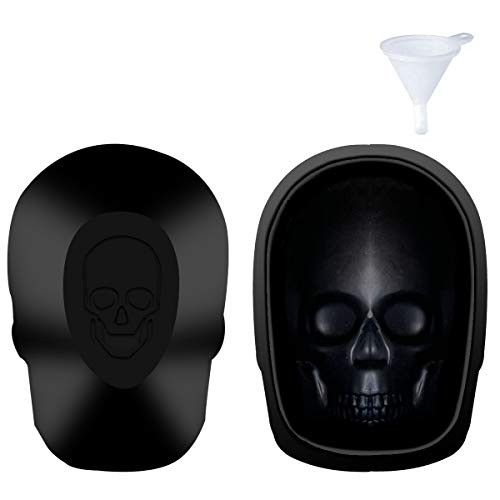 3D Skull Ice Cube Mold Large Silicone Ice Skull Mold with Funnel Skull Ice Cube Tray Flexible Skulls Ice Cube Maker for Whiskey Cocktails Juice Beverages Easy Release Skull Chocolate Molds Black