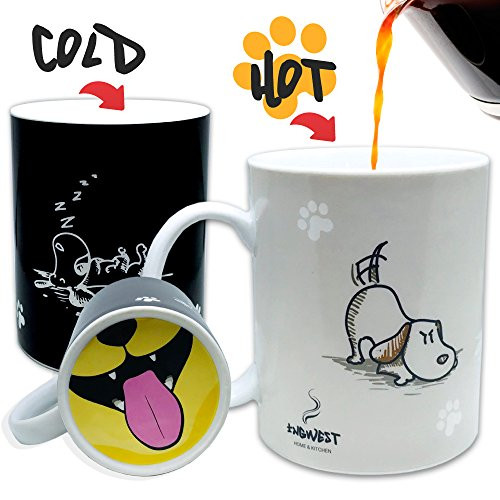 InGwest Home. Funny Coffee Mug with Friendly Dog and Tongue on bottom. Heat Sensitive Mug, Color Changing Mug.
