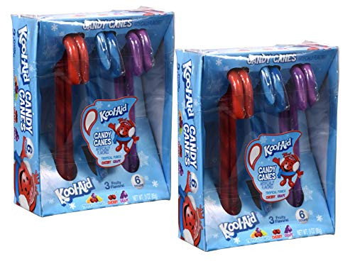 12 Kool Aid Novelty Candy Canes - Tropical Punch Cherry Grape - 2 Packs of 6