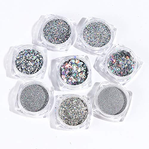 GOGOONLY Holographic Nail Art Sequins Glitter Kits 8 Cases Holographic Nails Powder Nail Art Sequins Metallic Shining Flakes Silver Nail Glitter Set for Nails Art Decoration Holographic Manicure-BH000967 GOGOONLY Holographic Nail Art Sequins Glitter Kits 8 Cases Holographic Nails Powder Nail Art Sequins Metallic Shining Flakes Silver Nail Glitter Set for Nails Art Decoration Holographic Manicure-BH000967