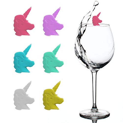 Perfectinsoy Wine Glass Markers Set of 6 Unicorn Silicone Drink Glass Charms  and  Wine Charm Tags Hostess Gift Dinner Parties For Wine Tasting Party Wine Gift and Favors