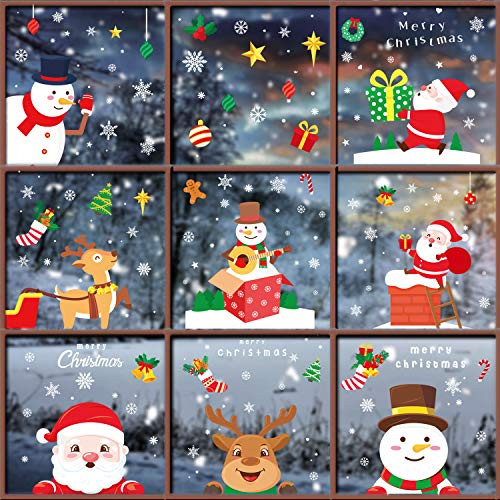 237 PCS 8 Sheet Christmas Window Clings Decals Christmas Snowflake Window Stickers Window Decorations Snowflake Deer Snowman Santa Claus Winter Wonderland Decor Home Party Supplies