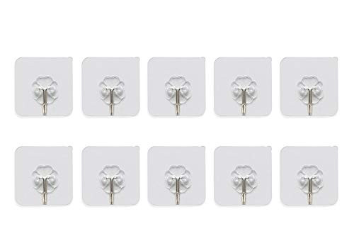 Adhesive Wall Hooks 22lbMax Reusable Seamless Hooks Waterproof and Oilproof Bathroom Kitchen Heavy Duty Clear Hooks Transparent Sticky Wall Hanger 10 Pack