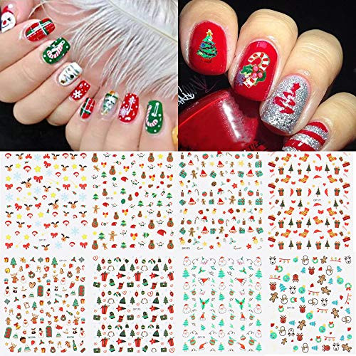 Christmas Nail Stickers - 3D Self-Adhesive Winter Nail Decals Snowflakes Santa Snowman Xmas Tree Nail Art Stickers for Women Girls Manicure DIY Nail Decoration8 Sheets