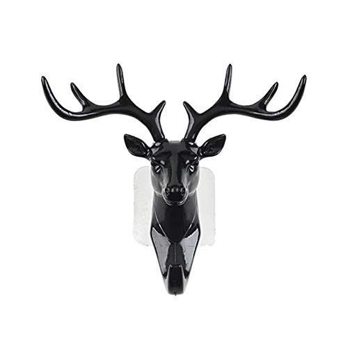 Deer Head Single Wall Hook Wall Hooks for Hanging Rustic Animal Shaped Coat Hat Hook Perfect Decorative Gift Free Punching InstallationBlack