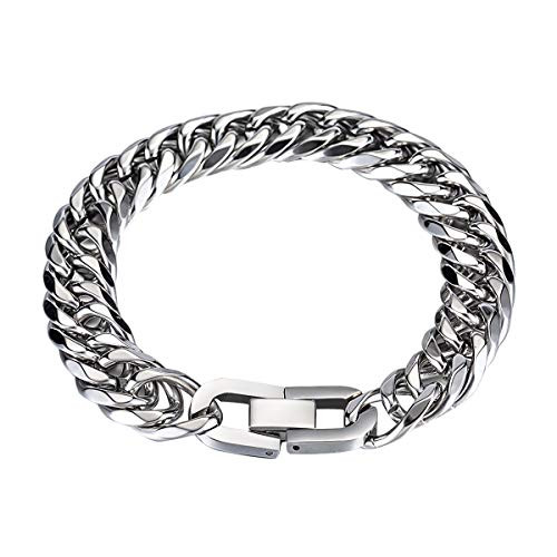 Chunky Cuban Link Chain Bracelet Polished Silver Stainless Steel Bracelet Width7101217mmLength18192123cm Women Men Jewelry