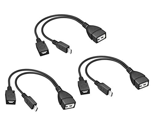 OTG Cable Adapter 2-in-1 Powered Micro USB to USB Adapter OTG Cable  Power Cable for Streaming Sticks Media Devices Pi ZeroPS Classic Sega Genesis SNES Classic etc 3-Pack