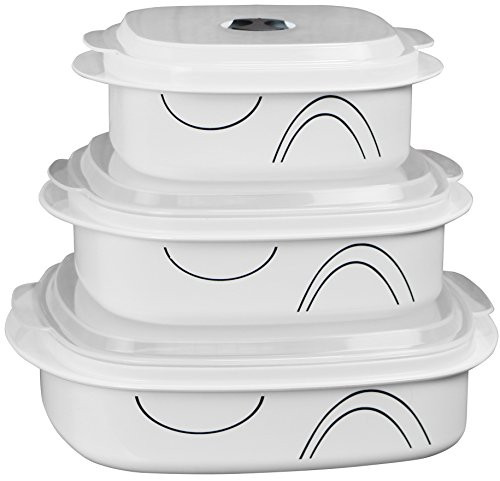 Corelle Coordinates by Reston Lloyd 6-Piece Microwave Cookware, Steamer and Storage Set, Simple Lines