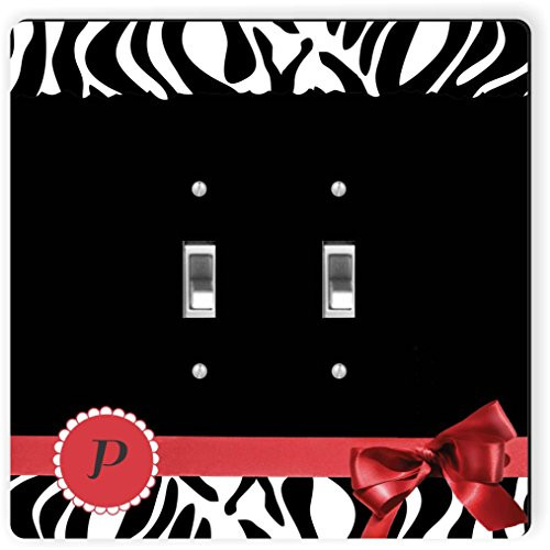 Rikki Knight 41686 Double Toggle Letter" P" Red Zebra Bow Monogram Design Light Switch Plate