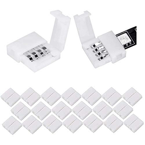 20 Pack LED Strip Connectors 4 Pin LED Light Strip Connectors RGB LED Light Solderless Connectors for 5050 Multicolor LED Strip 10mm