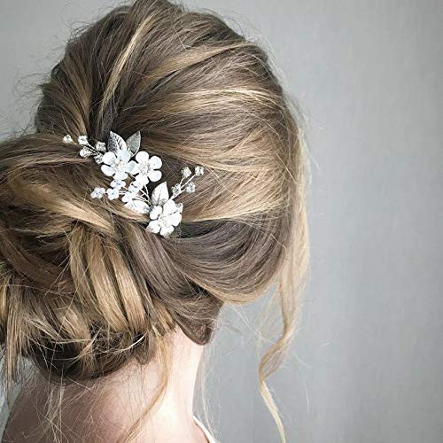 Asooll Bridal Flower Wedding Hair Pins Pearl Wedding Hair Piece Bride Crystal Hair Accessories for Women and Girls Silver Asooll Bridal Flower Wedding Hair Pins Pearl Wedding Hair Piece Bride Crystal Hair Accessories for Women and Girls Silver