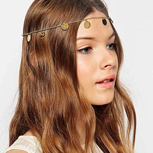 Dreamyn Vintage Coins Head Chain Gold Sequins Hair Jewelry Gypsy Cosume Hair Chain Jewelry for Women and Girls Dreamyn Vintage Coins Head Chain Gold Sequins Hair Jewelry Gypsy Cosume Hair Chain Jewelry for Women and Girls