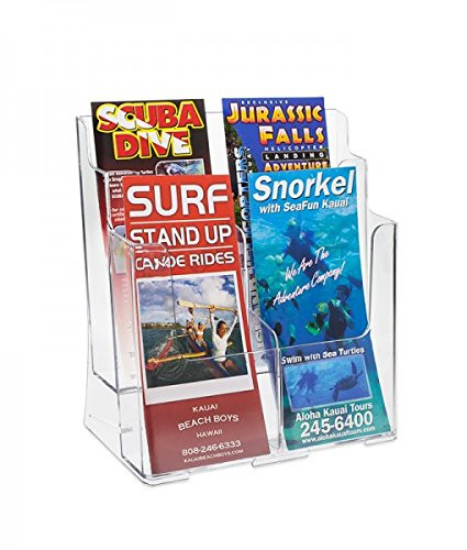 Source One 4 Pocket Deluxe 2 Tier Clear Acrylic Brochure Holder Organizer Counter Top or Wall Mount