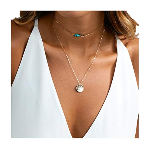 Edary Double Layered Necklace Compass Pendant Gold Map Necklaces Chain Jewelry Accessories for Women and Girls_