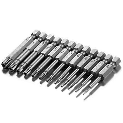 Mesee Set of 12 Pieces Torx Head Screwdriver Bits 14 Inch Hex Shank T5-T40 Magnetic Star Torx Head Security Tamper Proof Electric Screw Driver Drill Bit Tool Kit 50mm Length
