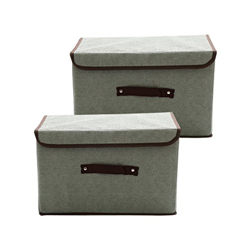MOCOFO Set of 2 Foldable Storage Box with Lids and Handles Storage Basket Storage Needs Containers Organizer with Built-in Cotton Fabric Closet Drawer Removable Dividers