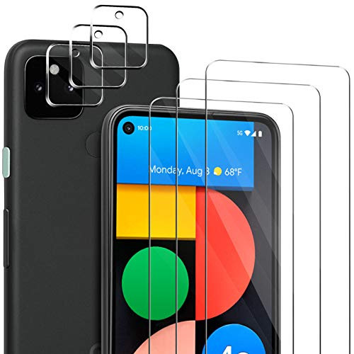 6 Pack ivencase Compatible for 3 Pack Google Pixel 4a 5G Glass Screen Protector and 3 Pack Camera Lens Protector for Google Pixel 4a 5G Not Fit Google Pixel 4A No-Bubble 9H Hardness HD Clear