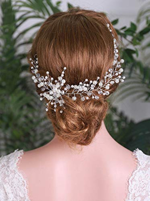 YERTTER Wedding Bridal Headband Crystal Pearl Hair Vines Silver Bridal Headpieces Hair Accessories Jewelry YERTTER Wedding Bridal Headband Crystal Pearl Hair Vines Silver Bridal Headpieces Hair Accessories Jewelry