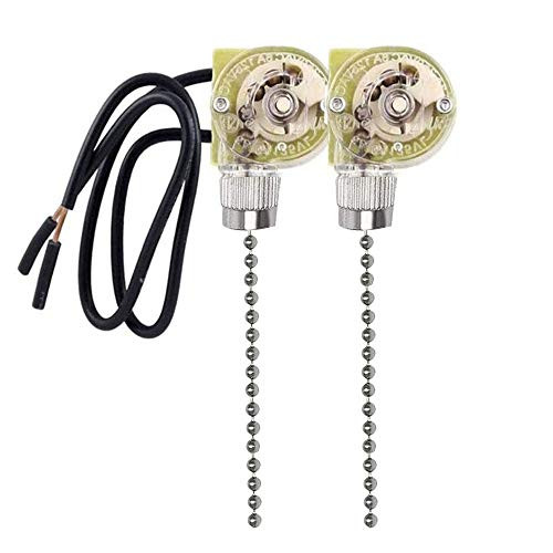 Ceiling Fan Switch Zing Ear ZE-109 3 Speed 4 Wire For Ceiling Light Fans Lamps and Wall Lights Pull Chain Switch Control Replacement On-Off with Pull Chain2 Pack