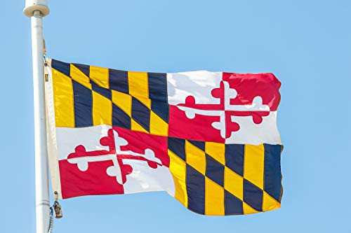 Amolabe State of Maryland 3x5 Feet Flag - Embroidered Sewn Heavyweight 210D Oxford Nylon Flag Vivid Color - Double Stitch Hemming USA Flag of Maryland Maryland State Flags with Brass Grommets