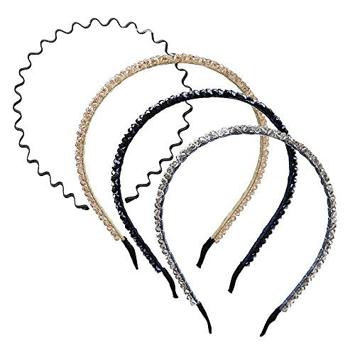 Bling Double Rows Crystal Rhinestone Hair Hoops -4pcs Thin Headband Women Girls Headbands Hair Accessories for Wedding Party Bling Double Rows Crystal Rhinestone Hair Hoops -4pcs Thin Headband Women Girls Headbands Hair Accessories for Wedding Party