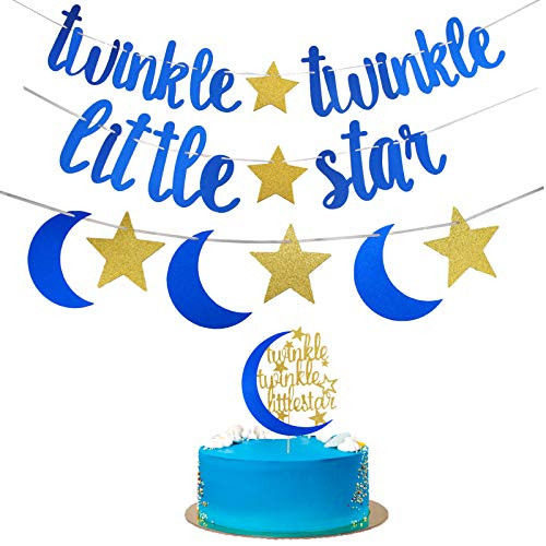 Excelloon Twinkle Twinkle Little Star Baby Shower Decorations - Twinkle Star Banner and Cake Topper Star Moon Banner Garland - Gender Reveal Baby Shower Wedding Birthday Party Sign Supplies Excelloon Twinkle Twinkle Little Star Baby Shower Decorations - Twinkle Star Banner and Cake Topper Star Moon Banner Garland - Gender Reveal Baby Shower Wedding Birthday Party Sign Supplies