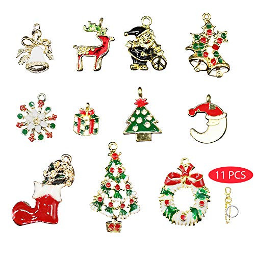Finyosee Christmas Charm Pendant for Necklace Bracelet Assorted Gold Plated Enamel Charms Earrings for DIY Jewelry Making Crafting Decoration11 PCS