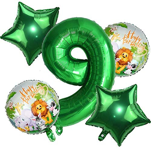 Haimimall Safari Animal Foil Balloons Kids Party Balloons Animal Theme Balloons Number 9 Balloon 9th Birthday Boy Wild one Birthday Decorations