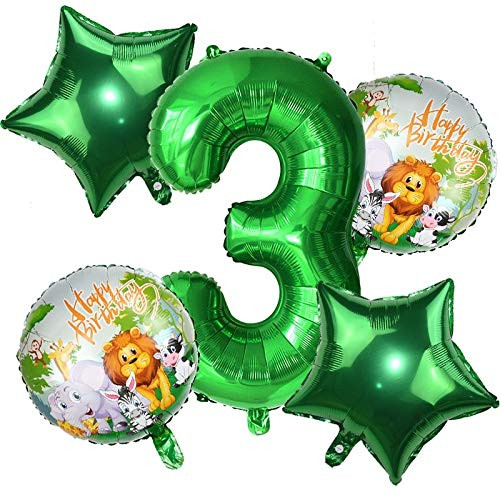 Haimimall Safari Animal Foil Balloons Kids Party Balloons Animal Theme Balloons Number 3 Balloon 3rd Birthday Boy Wild one Birthday Decorations