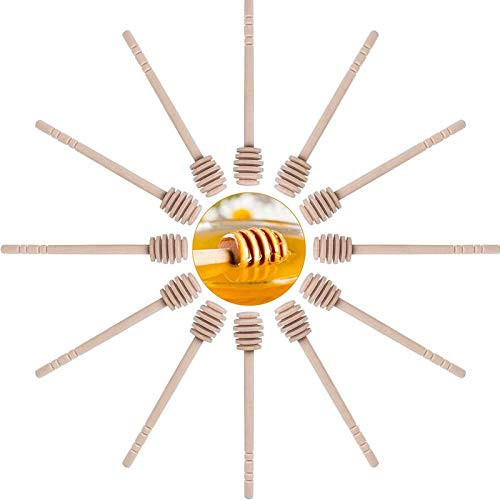 12Pcs Honey Dipper Sticks Natural Wood Portable Wooden Honey Server for Honey Jar Dispense Drizzle Honey 6 inch