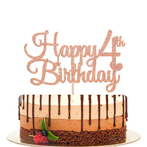 Happy 4th Birthday Cake Topper Cheers to 4 Years Hello 4 Kids 4th BirthdayAnniversary Party Decorations Rose Gold Glitter_