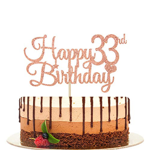 Happy 33rd Birthday Cake Topper Cheers to 33 Years Hello 3333rd BirthdayAnniversary Party Decorations Rose Gold Glitter_